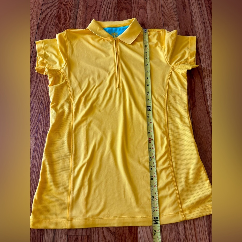 Peter Millar Element Bright Yellow Short Sleeve Zip Polo - Small - Picture 5 of 8